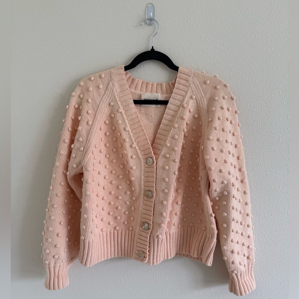 Misha & Puff Cardigan Sweater Peach Pink 100% Pima Cotton M L EUC